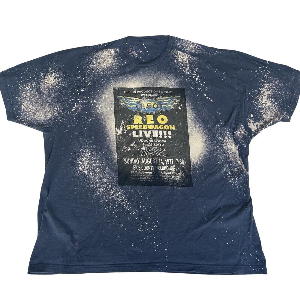 REO Speedwagon ACDC 1977 Concert Flyer T Shirt 3XL Splatter Rock Erie County